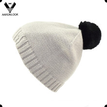 Acrylic Knitted Top Ball Rabbit Fur Hat